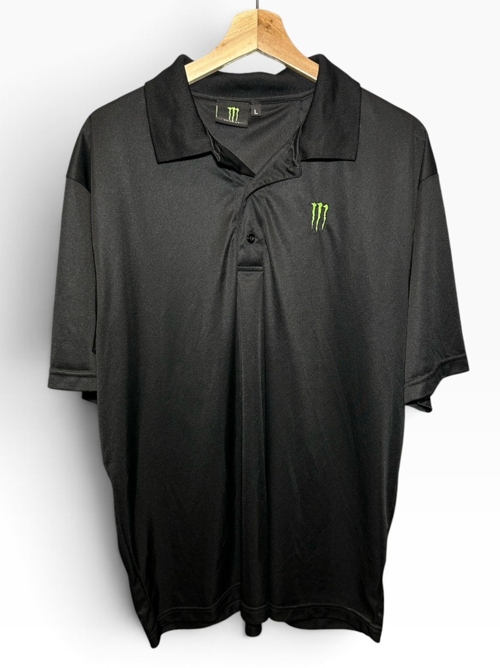 Monster Energy Drink Polo Shirt Mens Large Energy Drink Logo Short Sleeve Black